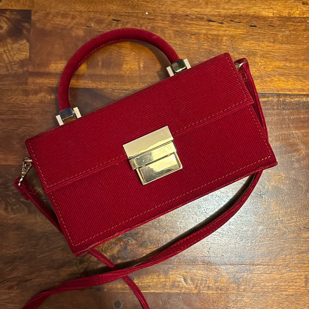 Red corduroy structured bag